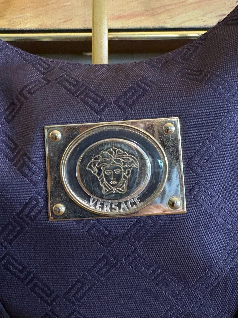 Versace Vintage Medusa Hobo Plaque Canvas, leather & Suede Purple Y2K